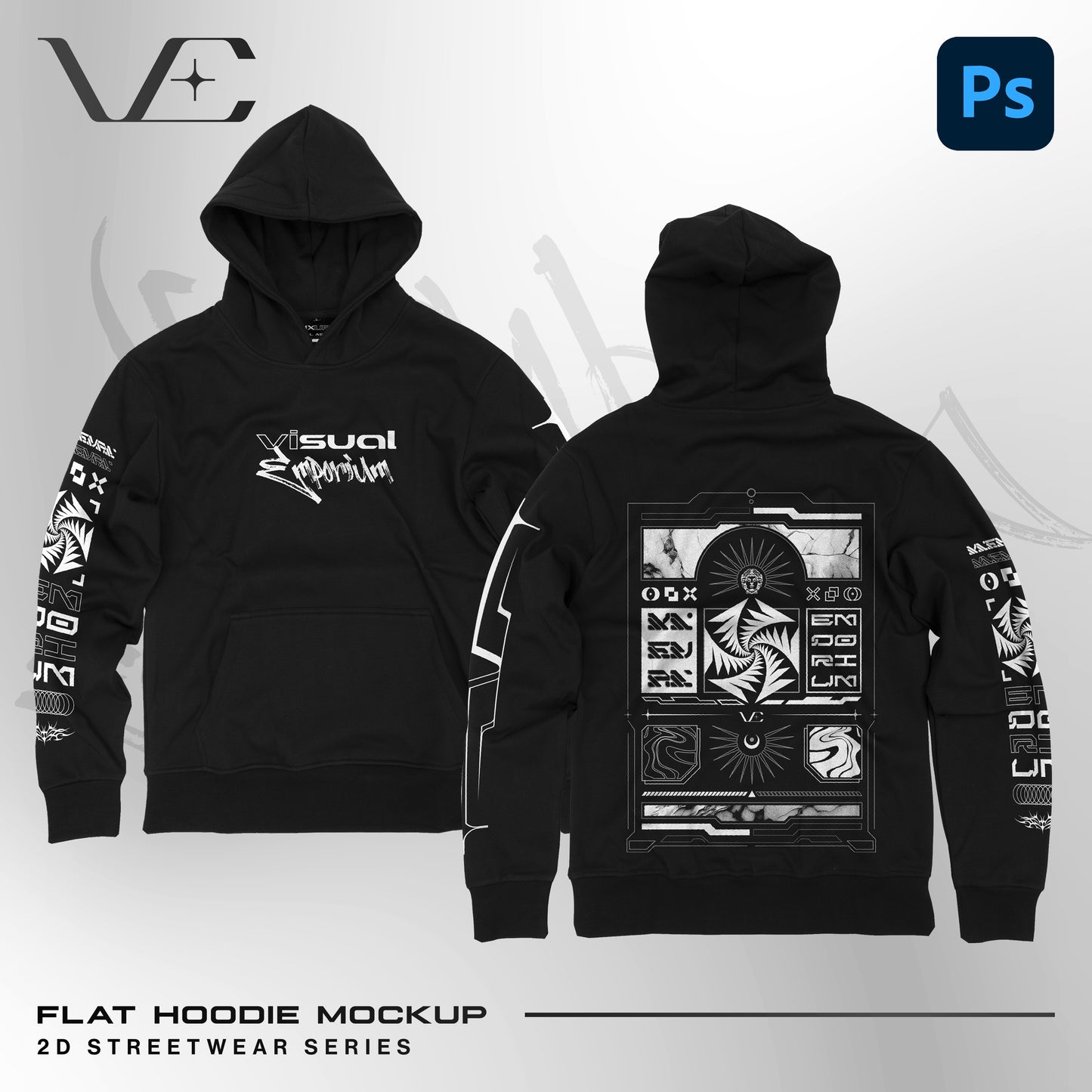 Premium Flat Hoodie Mockup • 2D Streetwear Series • Visual Emporium