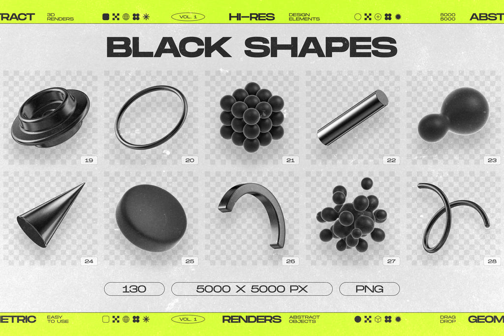 130 Black 3D Elements Collection Vol.1 - by Samolevsky