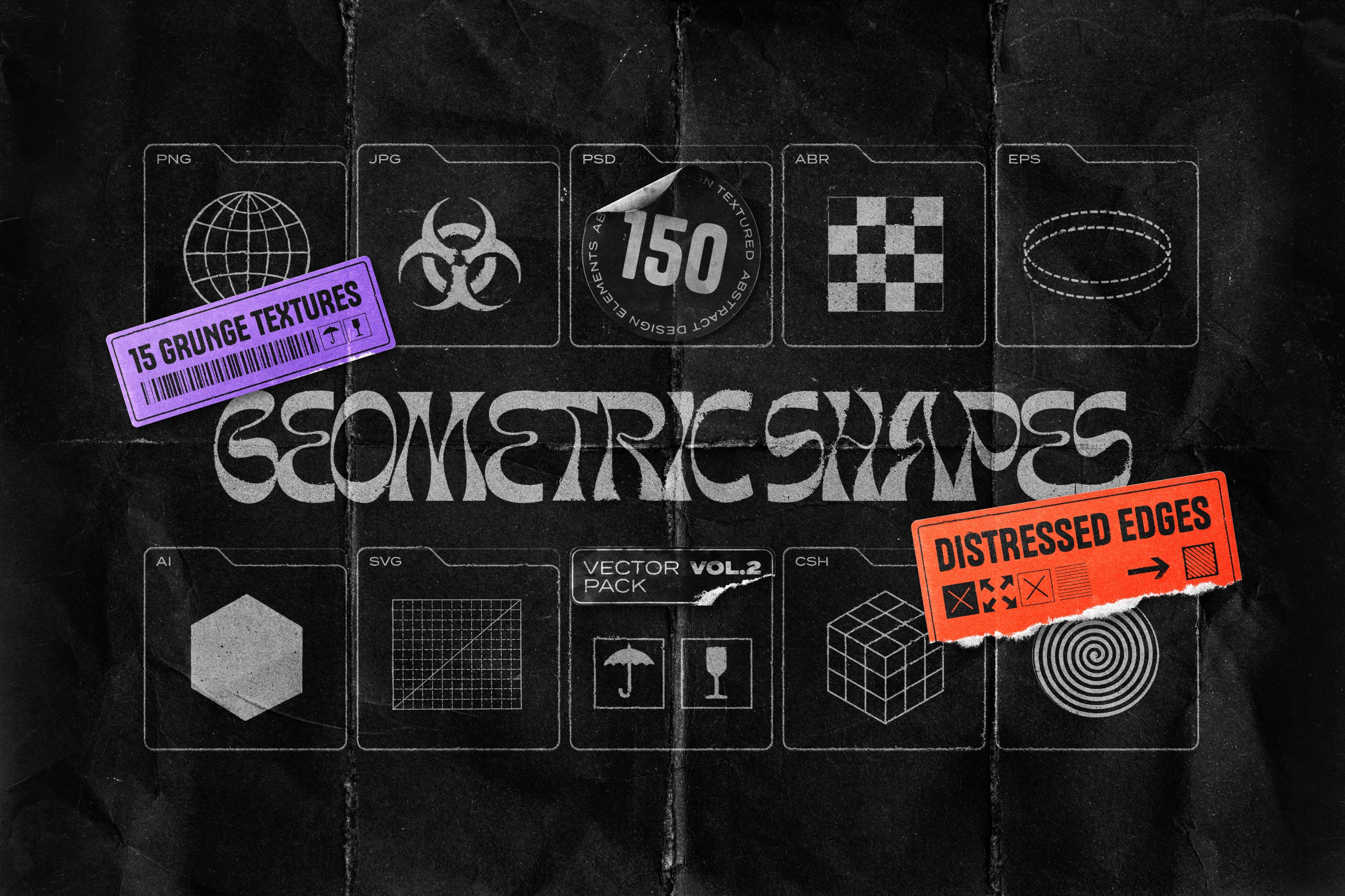 150 Geometric Shapes With Distressed Edges - by Samolevsky