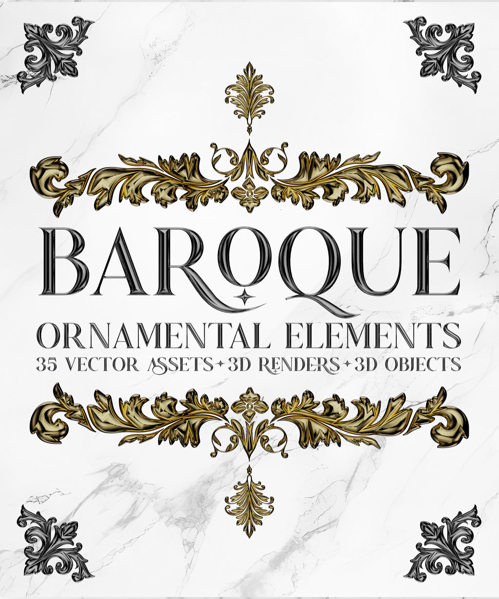 Ornate Baroque Elements • 35 VECTORS + 3D RENDERS + 3D OBJECTS