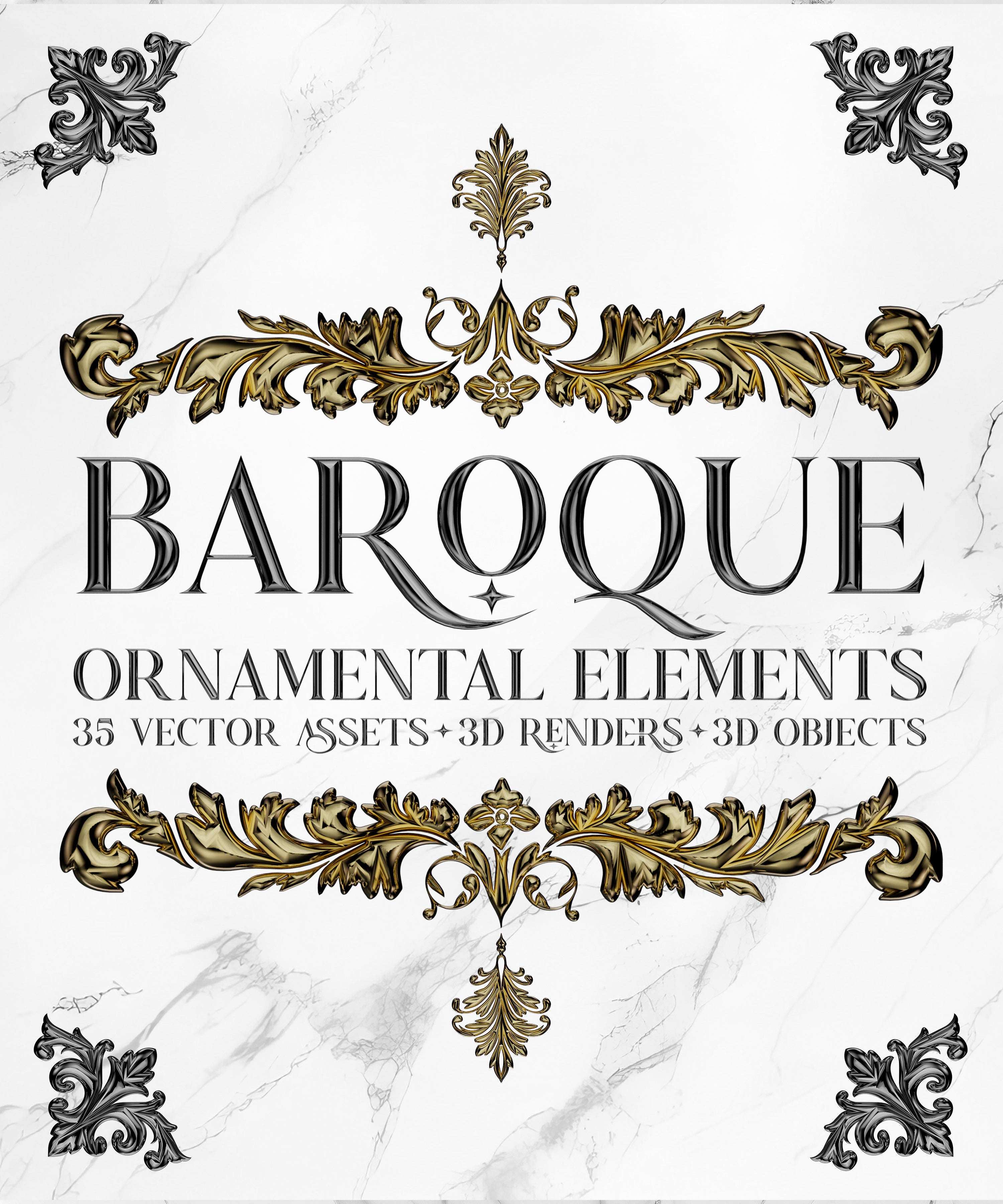 Ornate Baroque Elements • 35 VECTORS + 3D RENDERS + 3D OBJECTS