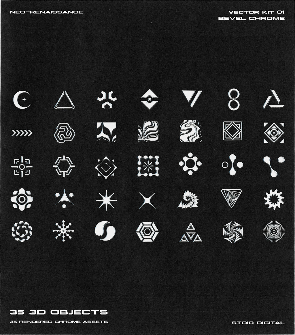 Neo Renaissance 01 • Bevel Chrome 3D Asset Pack • Stoic Digital