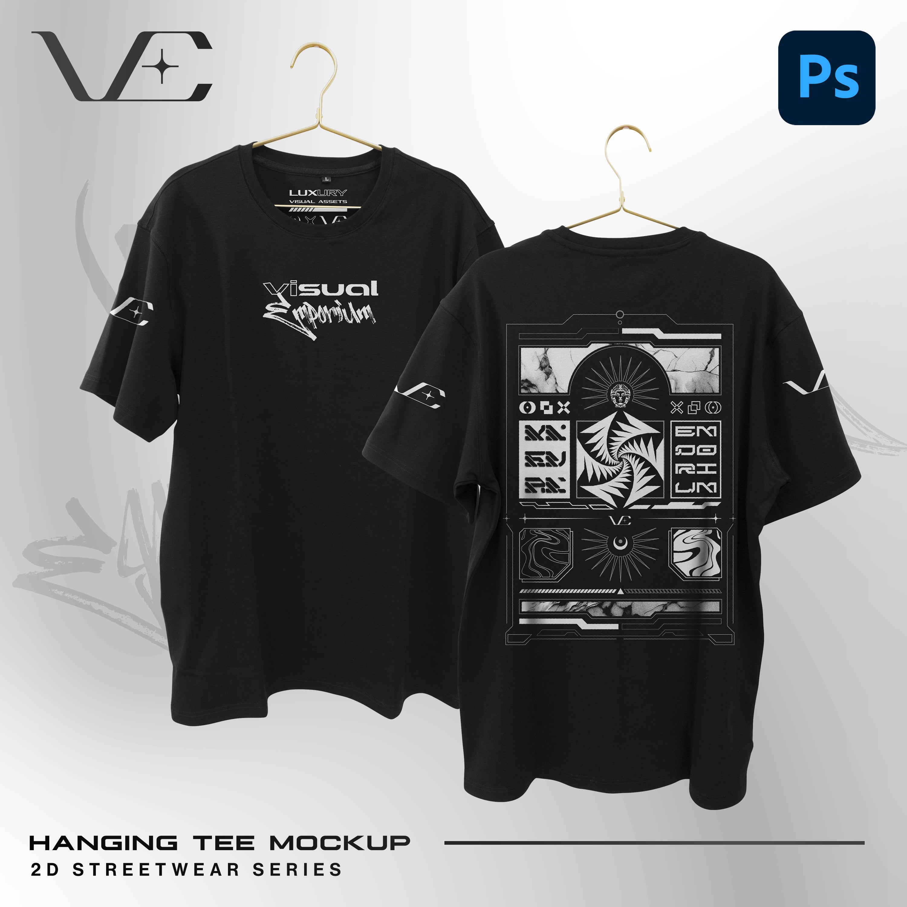 Premium Hanging Tee Mockup • 2D Streetwear Series • Visual Emporium