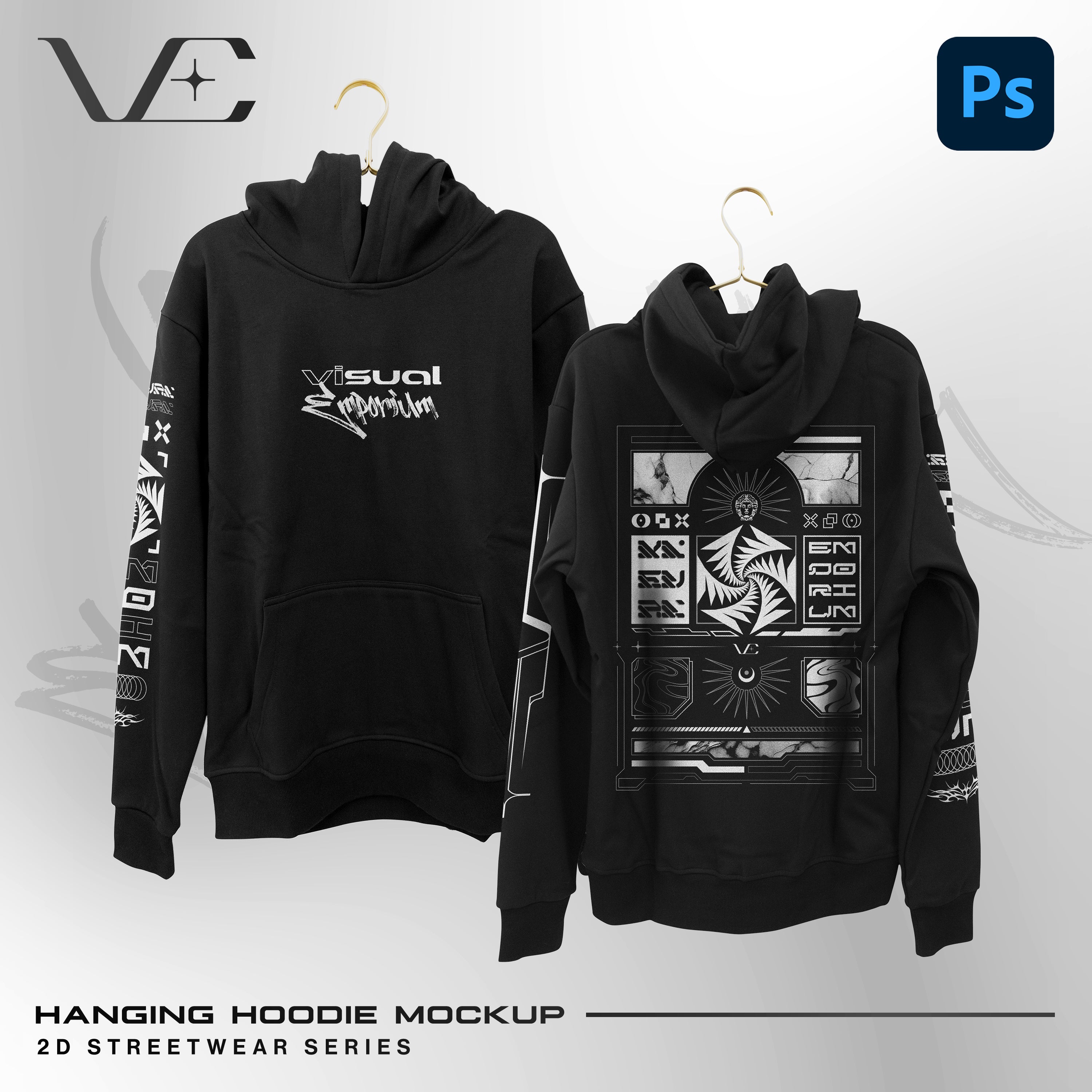 Premium Hanging Hoodie Mockup • 2D Streetwear Series • Visual Emporium