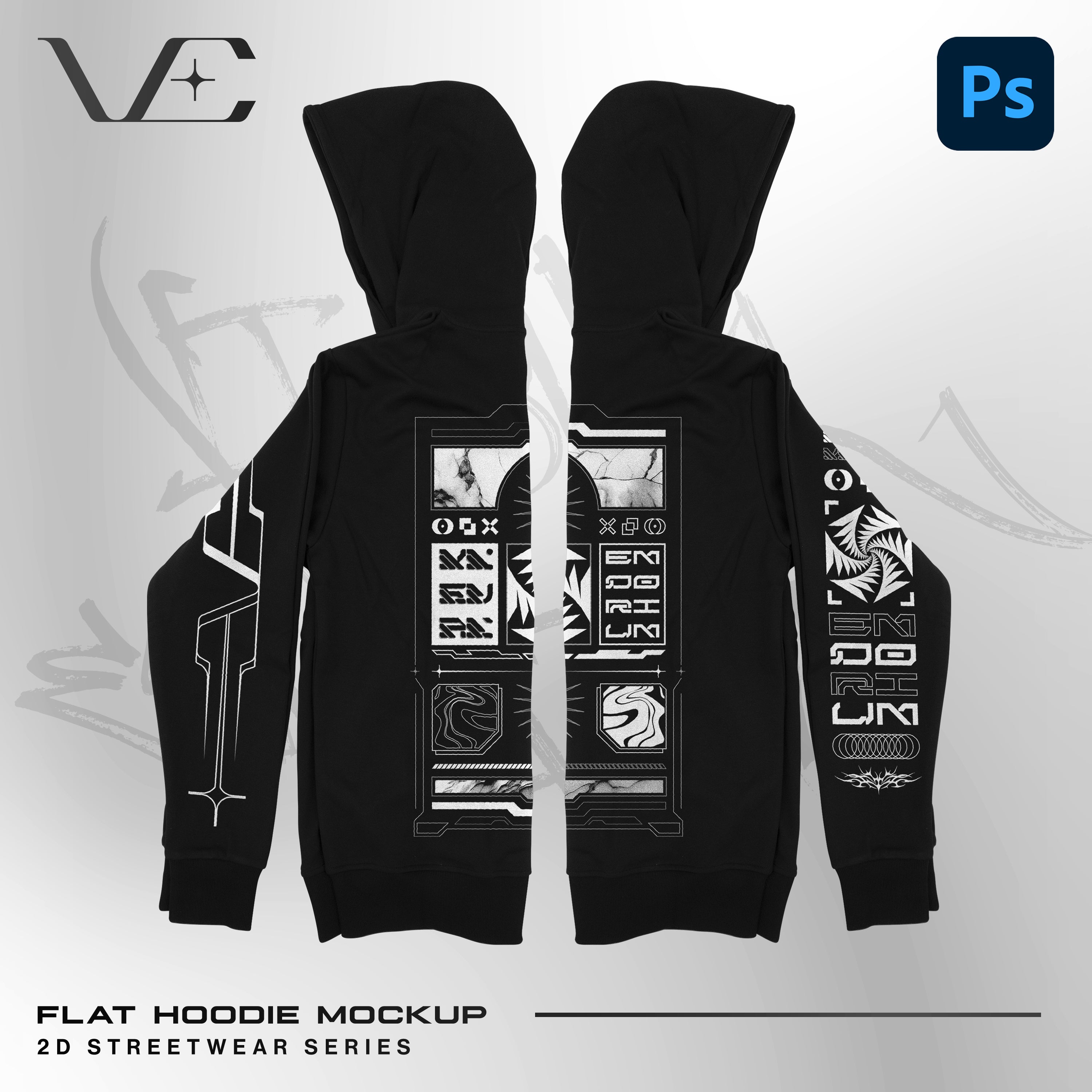 Premium Flat Hoodie Mockup • 2D Streetwear Series • Visual Emporium